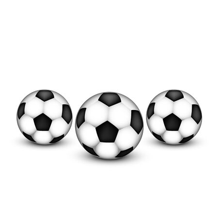 Three soccer ball on a white background. Vector illustration.のイラスト素材