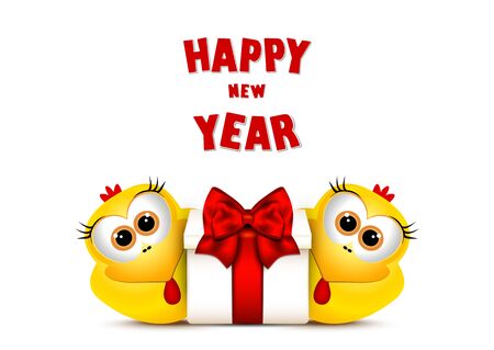 Postcard with funny chickens. Rooster symbol New Year 2017.のイラスト素材