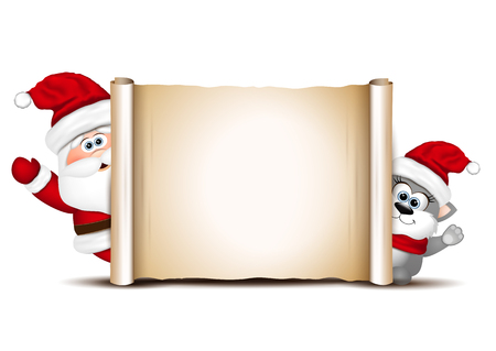 Christmas card design template. Santa and cat.のイラスト素材
