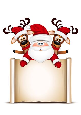 Christmas card Santa Claus and two reindeer.のイラスト素材