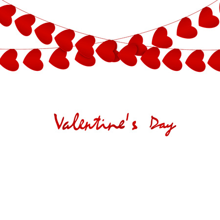 Valentines day card. Red hearts garlands on white.のイラスト素材