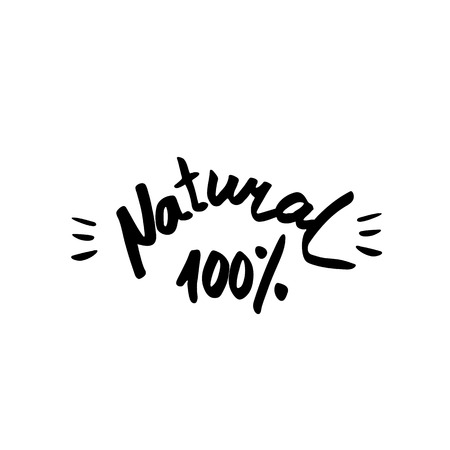 100% natural - hand drawn brush text badge, sticker, banner. Hanの写真素材