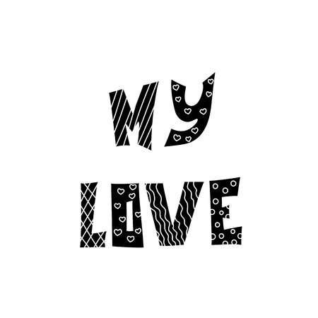 Romantic pattern with text Love on white background.のイラスト素材