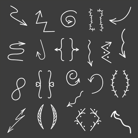 Hand drawn arrows, lines isolated on black background.のイラスト素材