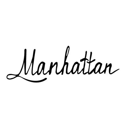Manhattan text. Vintage retro lettering design. Hand drawn elements for your designs dress, poster, card, t-shirt. Black and white pictureのイラスト素材