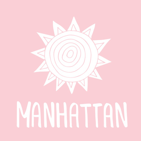 Manhattan text. Vintage retro lettering design. Hand drawn elements for your designs dress, poster, card, t-shirt. Black and white pictureのイラスト素材