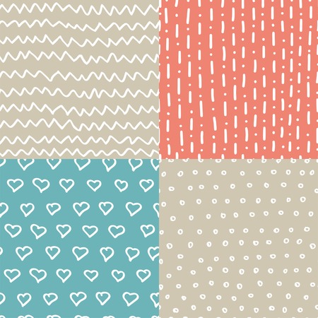 Abstract hand drawn seamless patterns set. Simple texture for background, fabric or other types of design.のイラスト素材