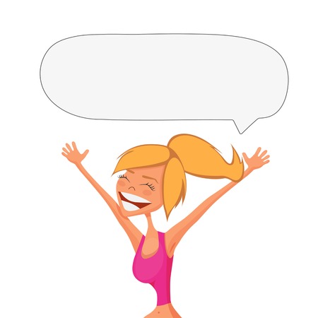 Happy laughing woman vector illustration, speech bubbleのイラスト素材