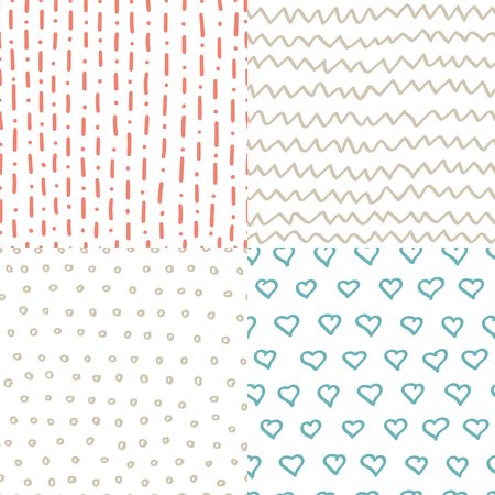 Abstract hand-drawn seamless patterns set. Simple texture for background, fabric or other types of design.のイラスト素材