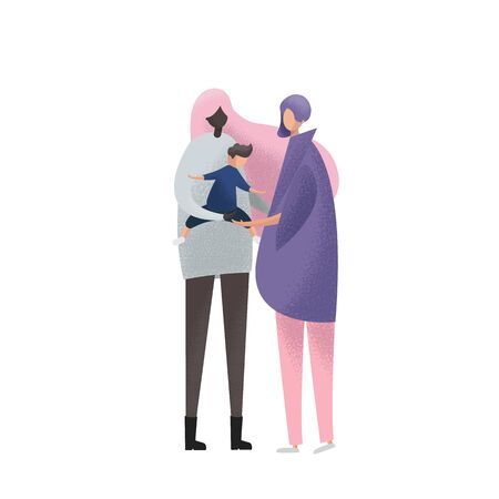 Happy lesbian family with kid. two women and little boy together.のイラスト素材