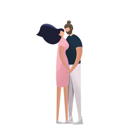 Man and woman embracing each other affectionately. Characters for the feast of Saint Valentine. Couple in love. Vector illustration in cartoon style.のイラスト素材
