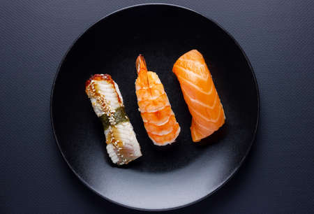 Close up of sashimi sushi set on black backgroundの写真素材