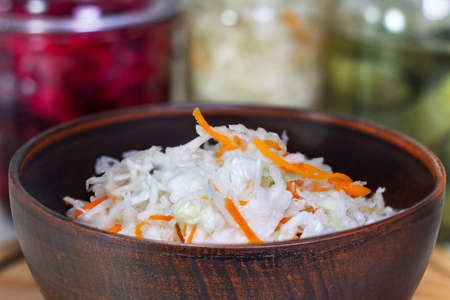 Homemade sauerkraut with carrot . Fermented foodの写真素材