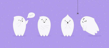Cute little ghosts on purple background.のイラスト素材