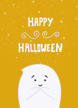 Cute little ghost on orange background.のイラスト素材