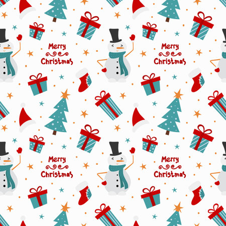 Pattern with Snowman and holiday decors.のイラスト素材