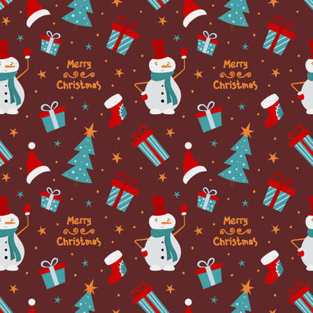 Pattern with Snowman and holiday decors.のイラスト素材