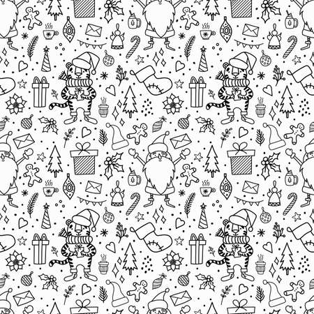 Seamless pattern with Christmas illustrations.のイラスト素材