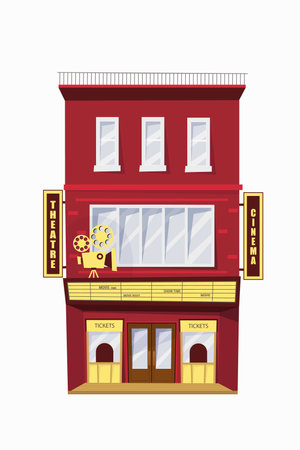 Cinema building, facade for city isolated on white background. Vector illustration.のイラスト素材
