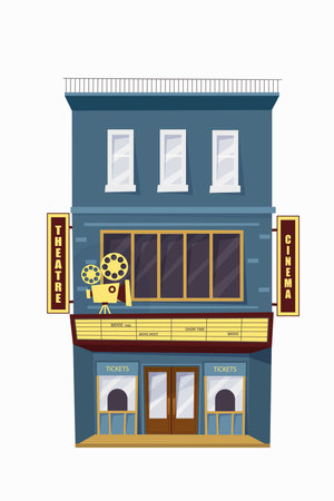 Cinema building, facade for city isolated on white background. Vector illustration.のイラスト素材