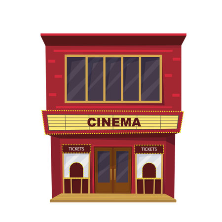 Isolated movie theater on white background. Building with cinema sign.のイラスト素材