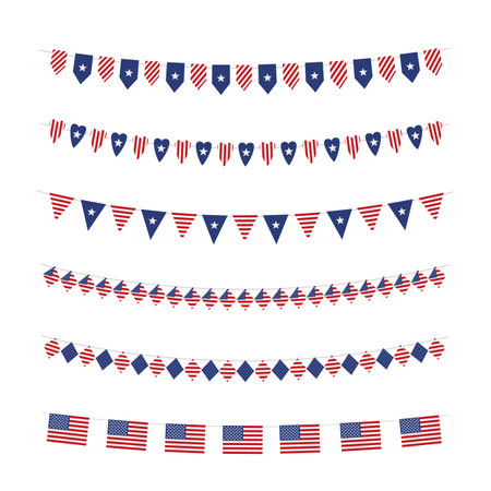 United States of America bunting flags set, vector illustration.のイラスト素材
