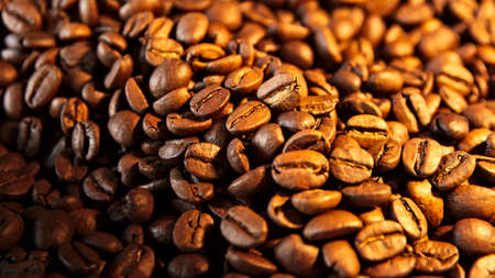 Brown beans of aromatic roasted coffee.の写真素材