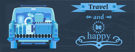 travel poster with a car of blue colorのイラスト素材