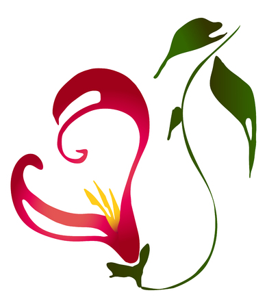 Decorative heart shaped flower on curved stemのイラスト素材