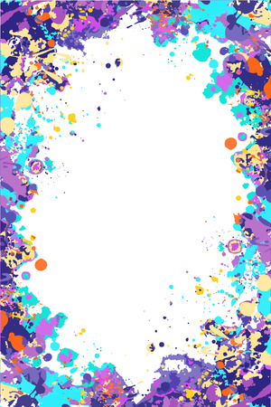 colorful purple, turquoise and yellow splattered frame for flyers, posters, invitationsのイラスト素材