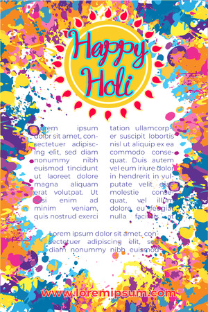 Holi celebration party colorful yellow and orange splattered flyer template. Vector eps 10のイラスト素材