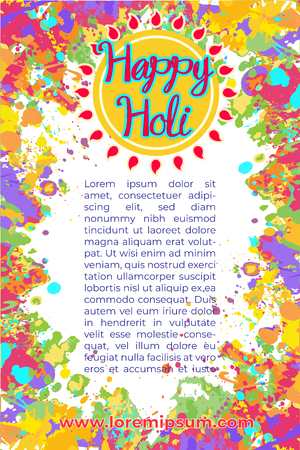Holi celebration party colorful yellow and green splattered flyer template.の写真素材