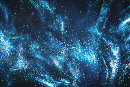Abstract dark blue and emerald glitter shimmering magic underwater space background. de-focusedの写真素材