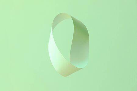Mobius strip made from paper soaring in the air on mint background. Trendy surreal airy image....