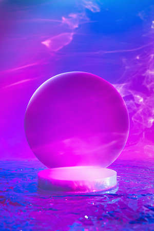 empty scene with cylinder podium on holographic neon colored background