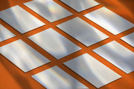 Many empty horizontal rectangle poster mockup on orange background