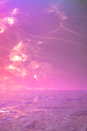 empty scene with flashes of light on surreal pink backgroundの写真素材