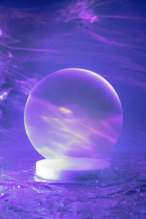 empty scene with cylinder podium on holographic purple backgroundの写真素材