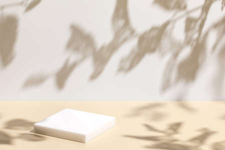 scene with square podium on beige background and shadowsの写真素材