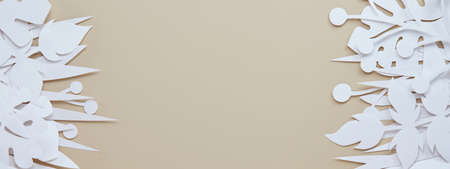 beige banner with beautiful floral white paper cut artの写真素材