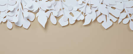 beige banner with beautiful floral white paper cut artの写真素材