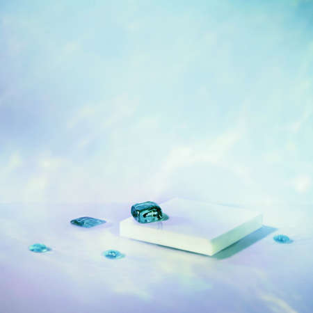 empty scene with square podium on holographic blue background