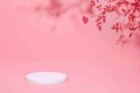 scene with circle podium on pink background and shadowsの写真素材