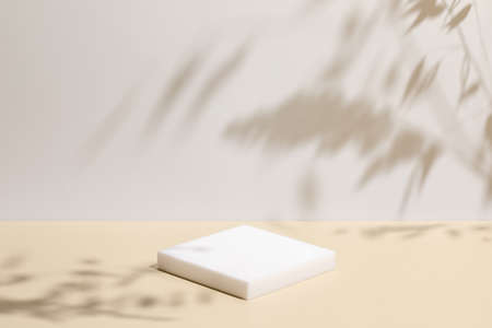 scene with square podium on beige background and shadows