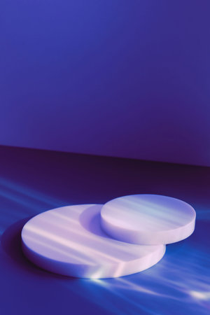 empty podium on blue background with light caustic effectの写真素材
