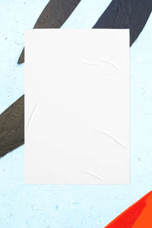 colorful urban wall texture with wrinkled glued poster template