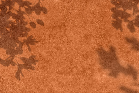Shadow of leaves on brown concrete wall texture background