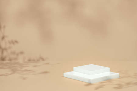 scene with square podium on beige background and shadowsの写真素材