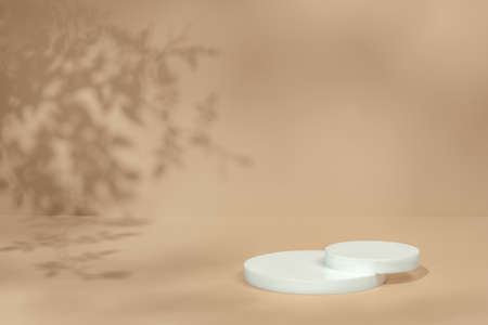 scene with circle podium on beige background and shadowsの写真素材