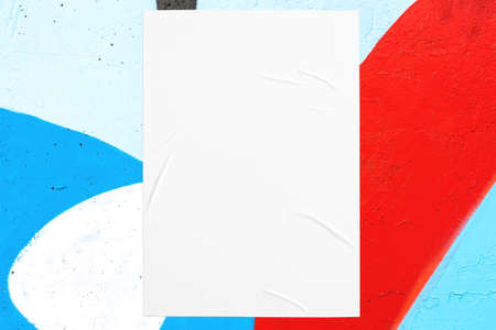 colorful urban wall texture with wrinkled glued poster template